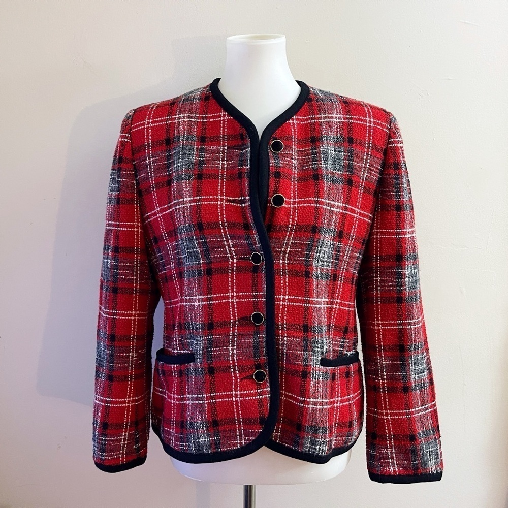 Vintage Koret Red Plaid Wool Blend Women's Blazer Preppy Academia Workwear Fall